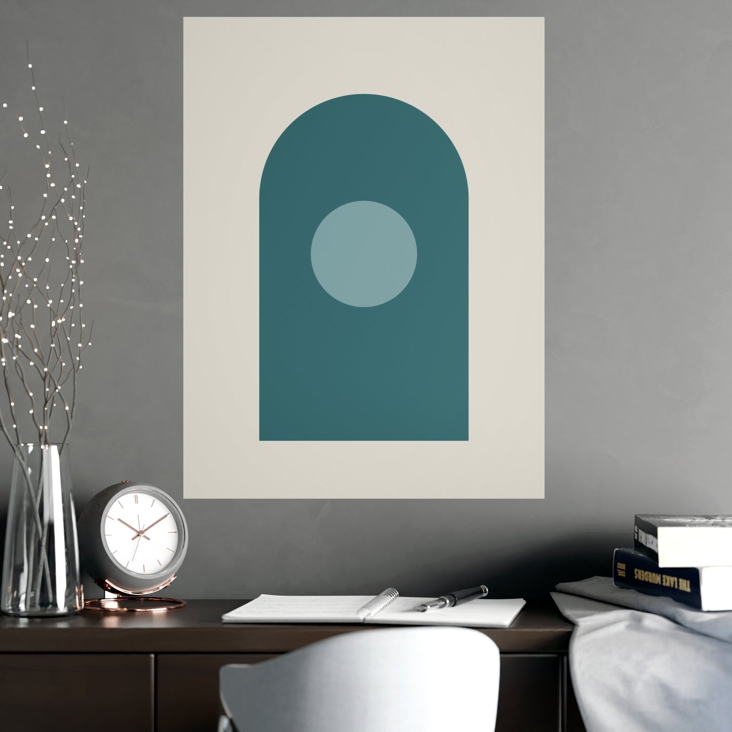 Deep Teal Arch Modern Wall Art | Living Room Print
