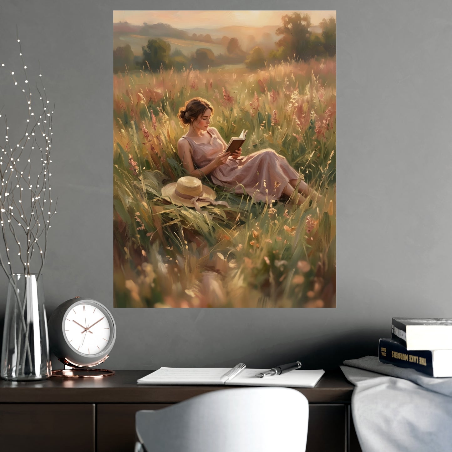 Lecture dans les hautes herbes | Affiche Murale Romantique | Peinture