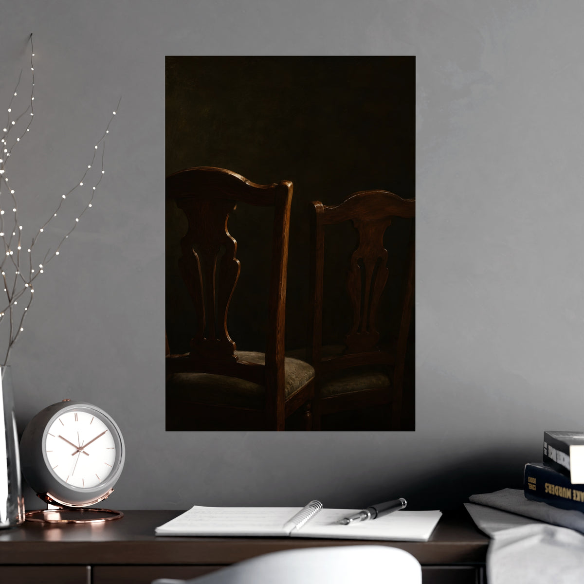 Two Chair Backs — two chair backs, shown framed on a wall