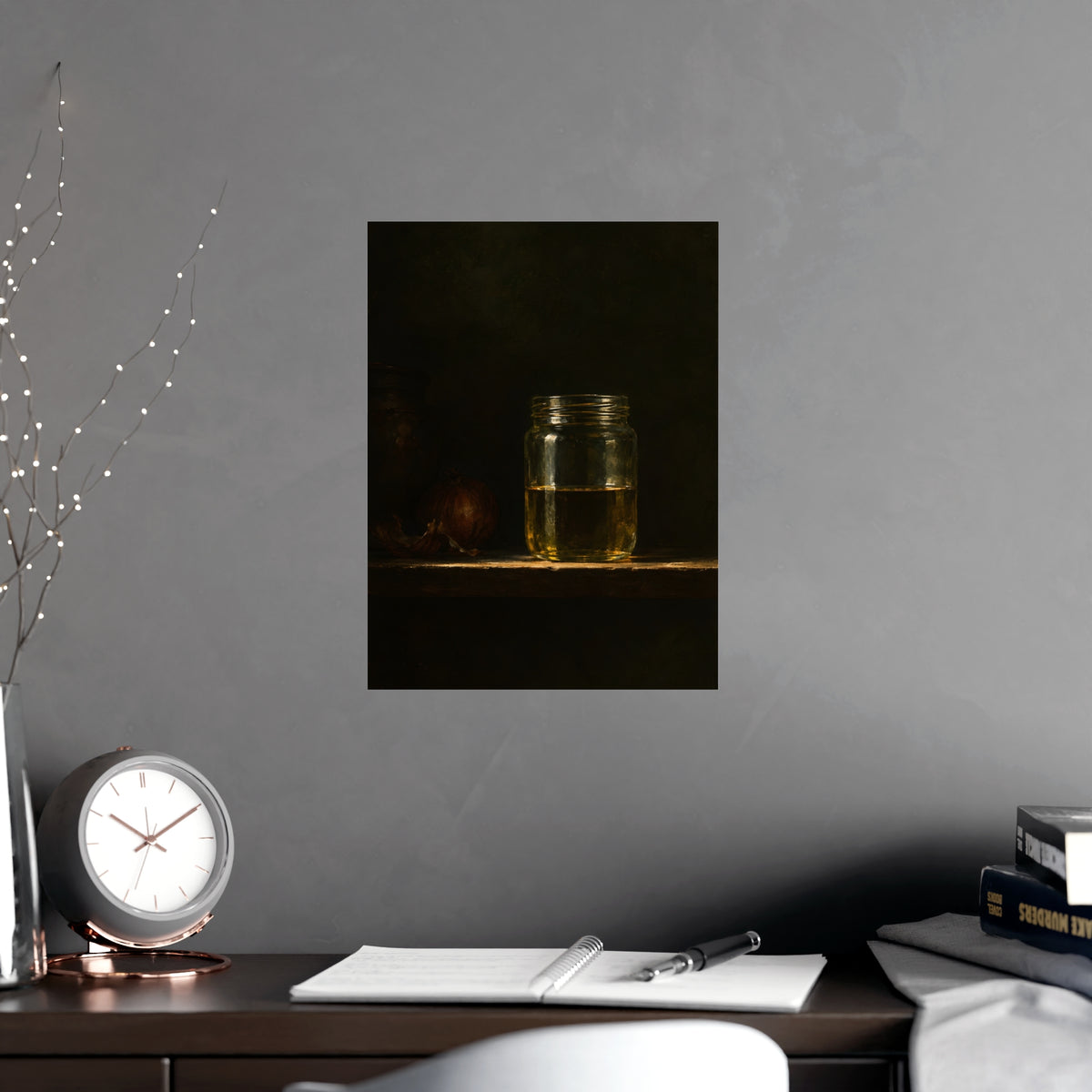 Half Full — half full, shown framed on a wall