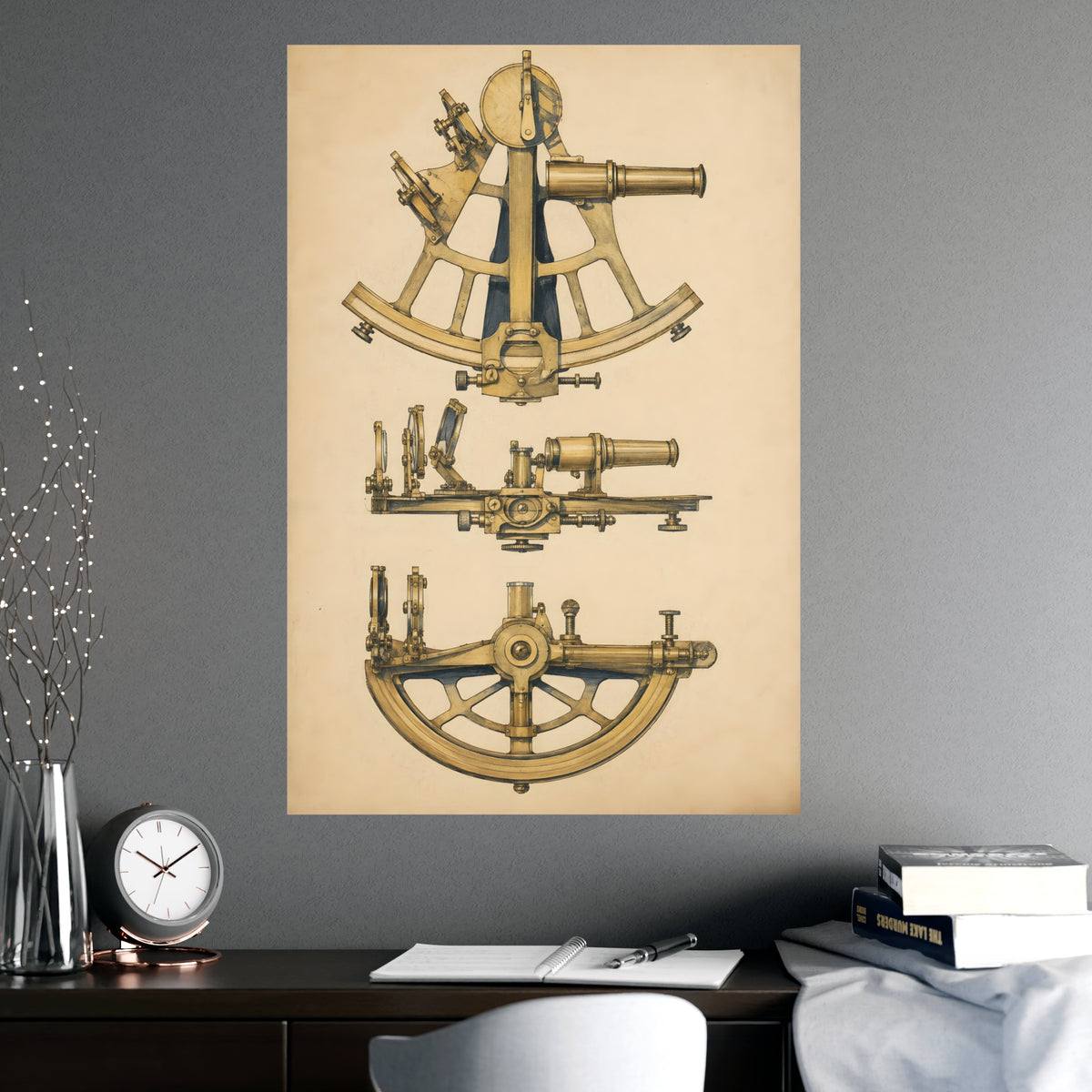Sextant — sextant, shown framed on a wall
