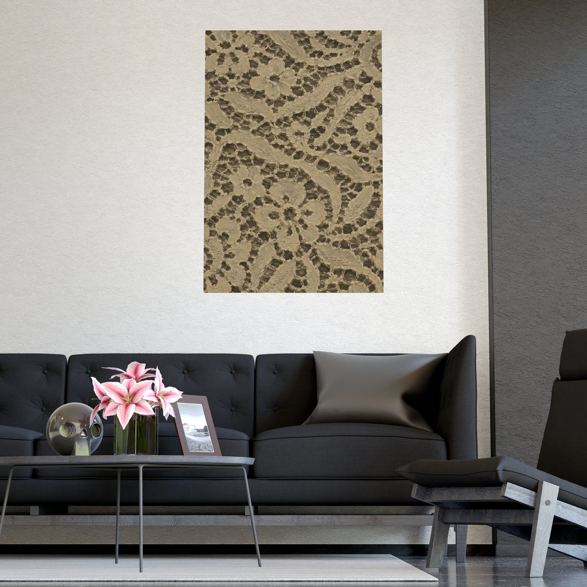 Lace over Dark — lace over dark, shown framed on a wall