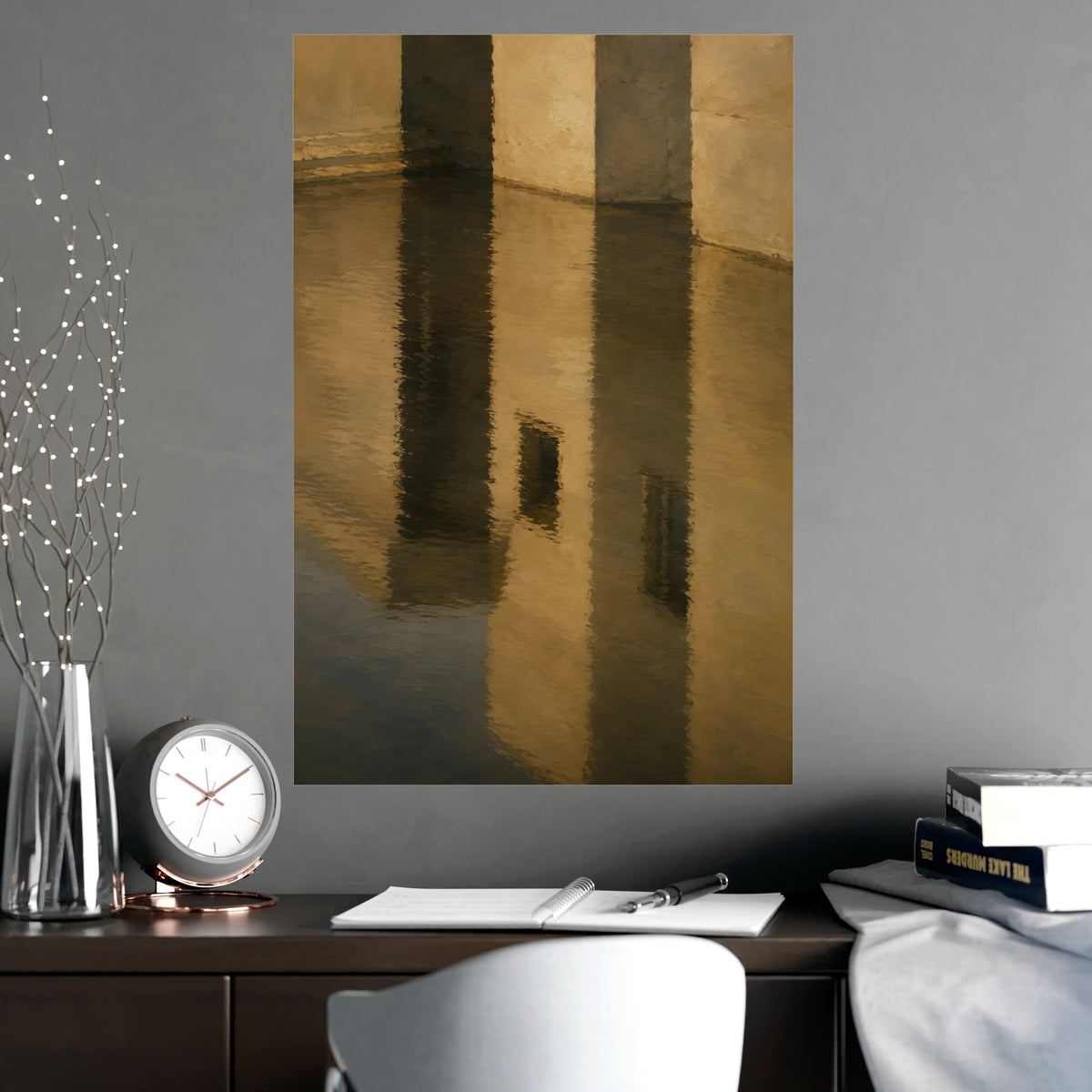 Facade, Reflected — facade, reflected, shown framed on a wall