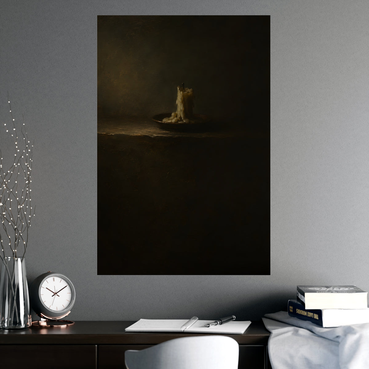 One Candle, Burnt Down — one candle, burnt down, shown framed on a wall