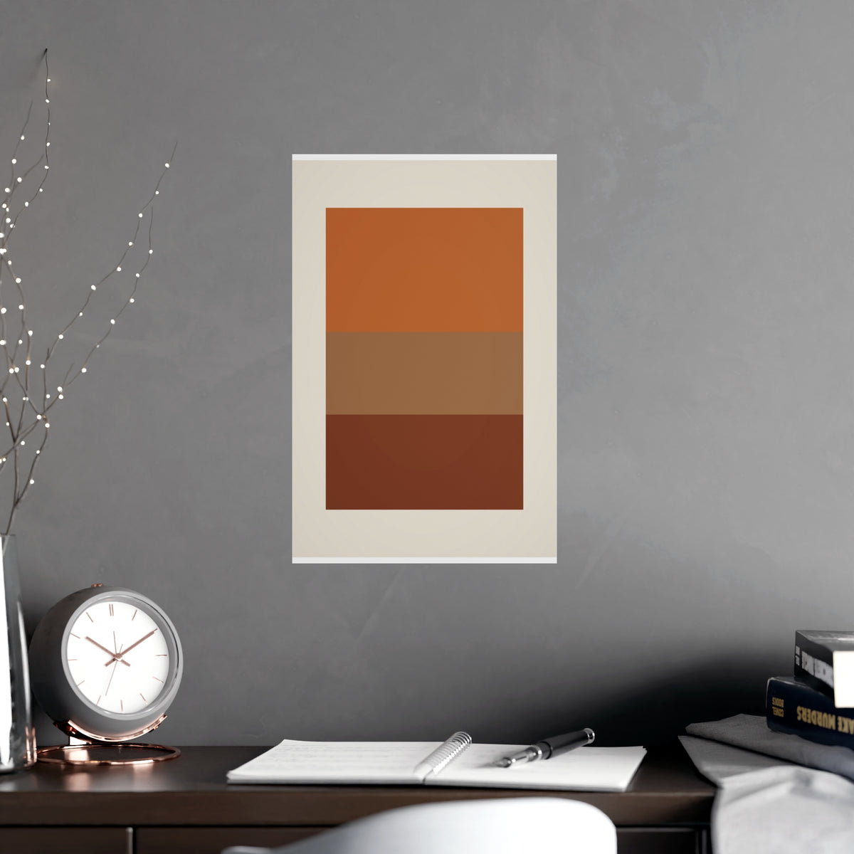 Warm Earth Blocks Boho Wall Art — blocks in a warm earth palette, shown framed on a wall
