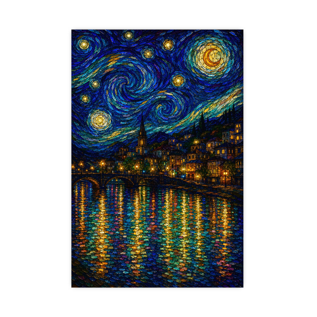 River Town at Night — river town at night, 16x24 in print