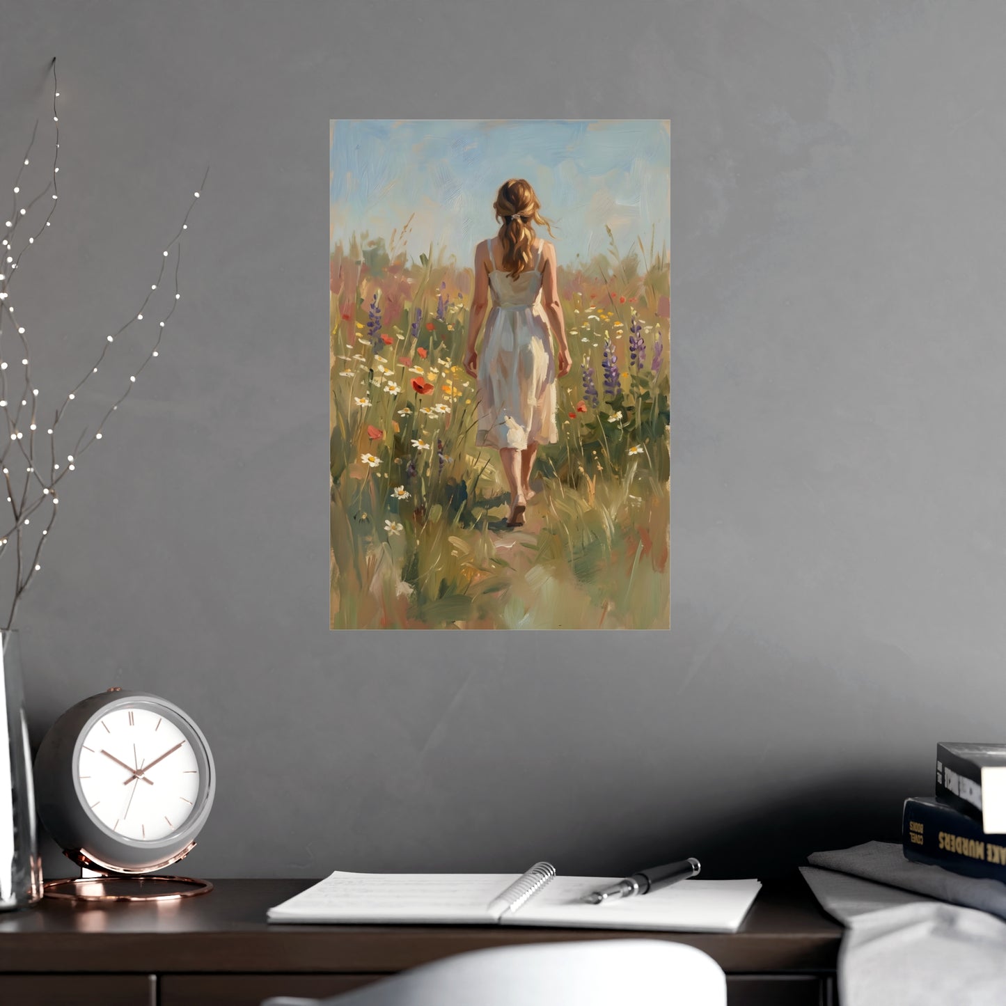 Spaziergang durch die Blumenwiese | Romantisches Wandbild | Kunstdruck