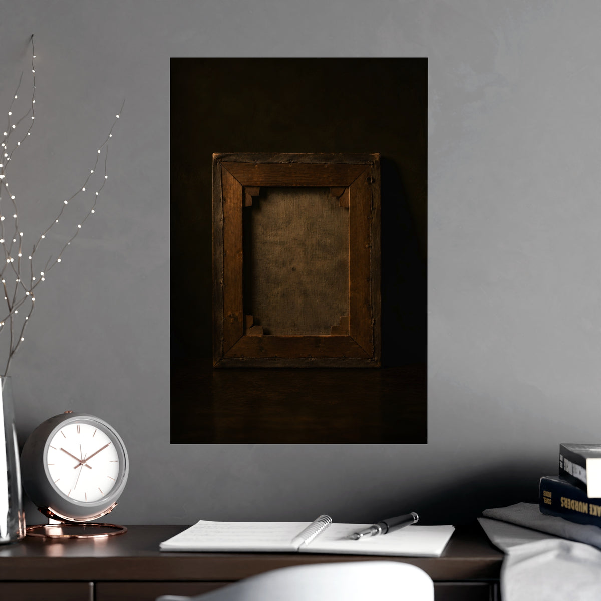 The Back of the Canvas — the back of the canvas, shown framed on a wall