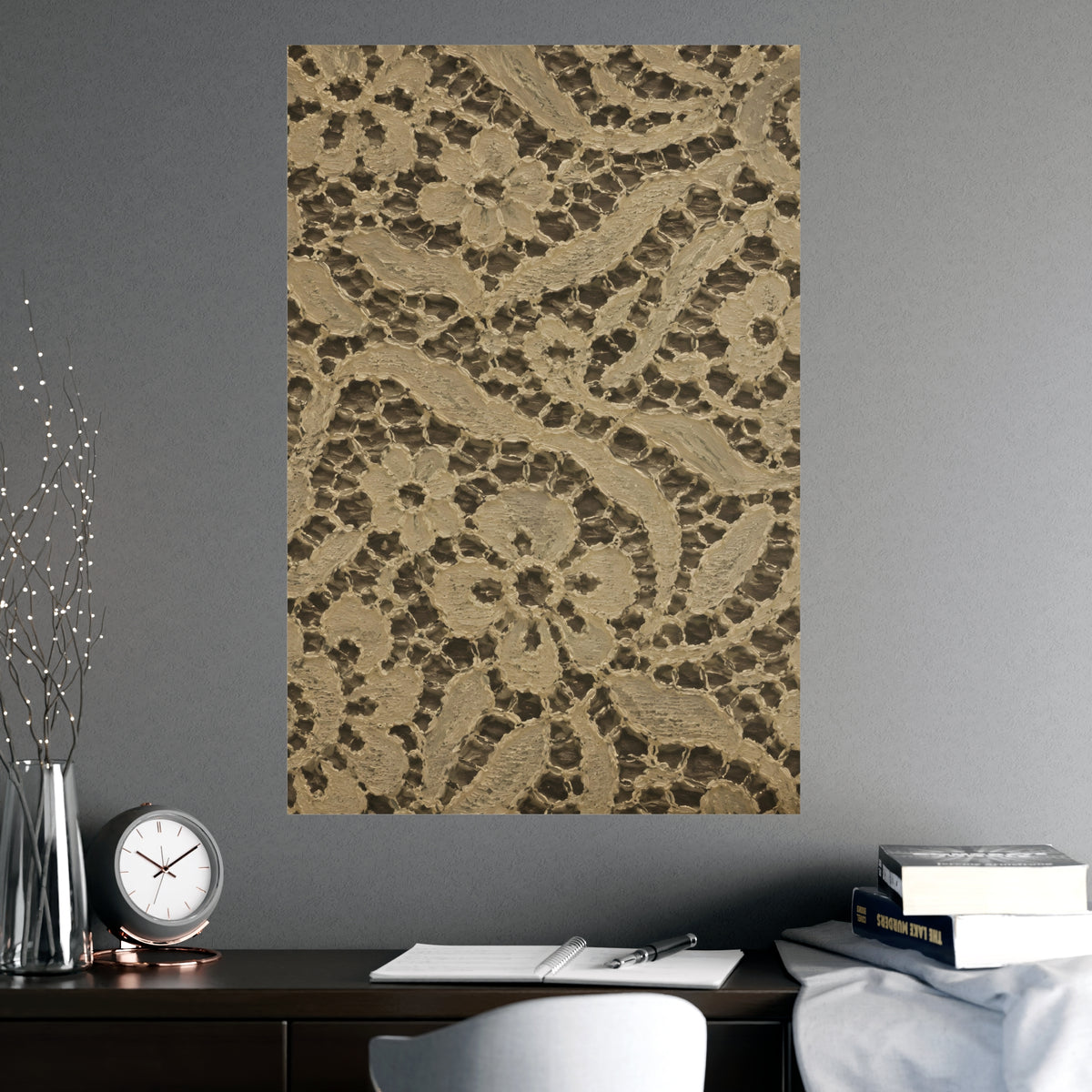 Lace over Dark — lace over dark, shown framed on a wall