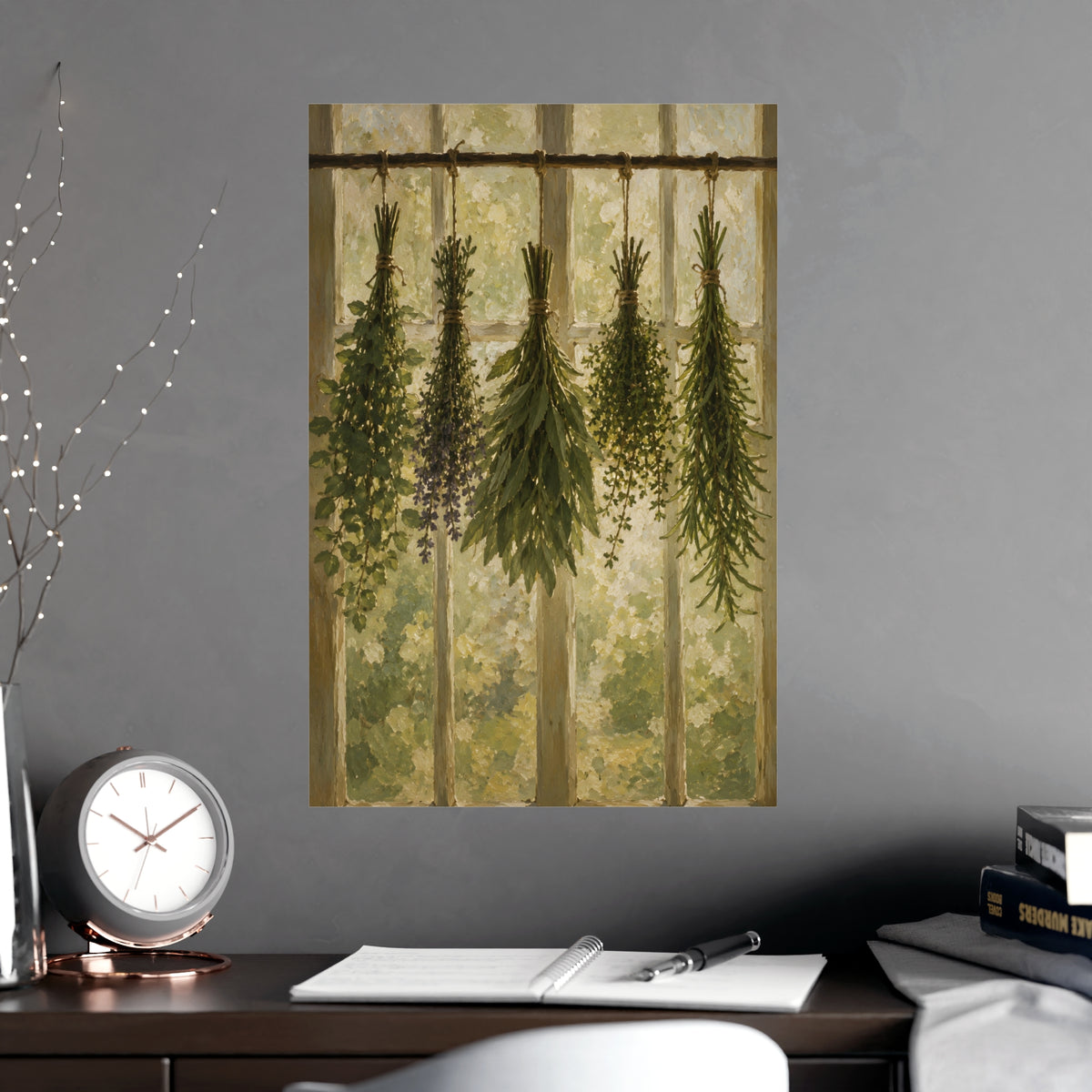 Herbs Against the Window — herbs against the window, shown framed on a wall