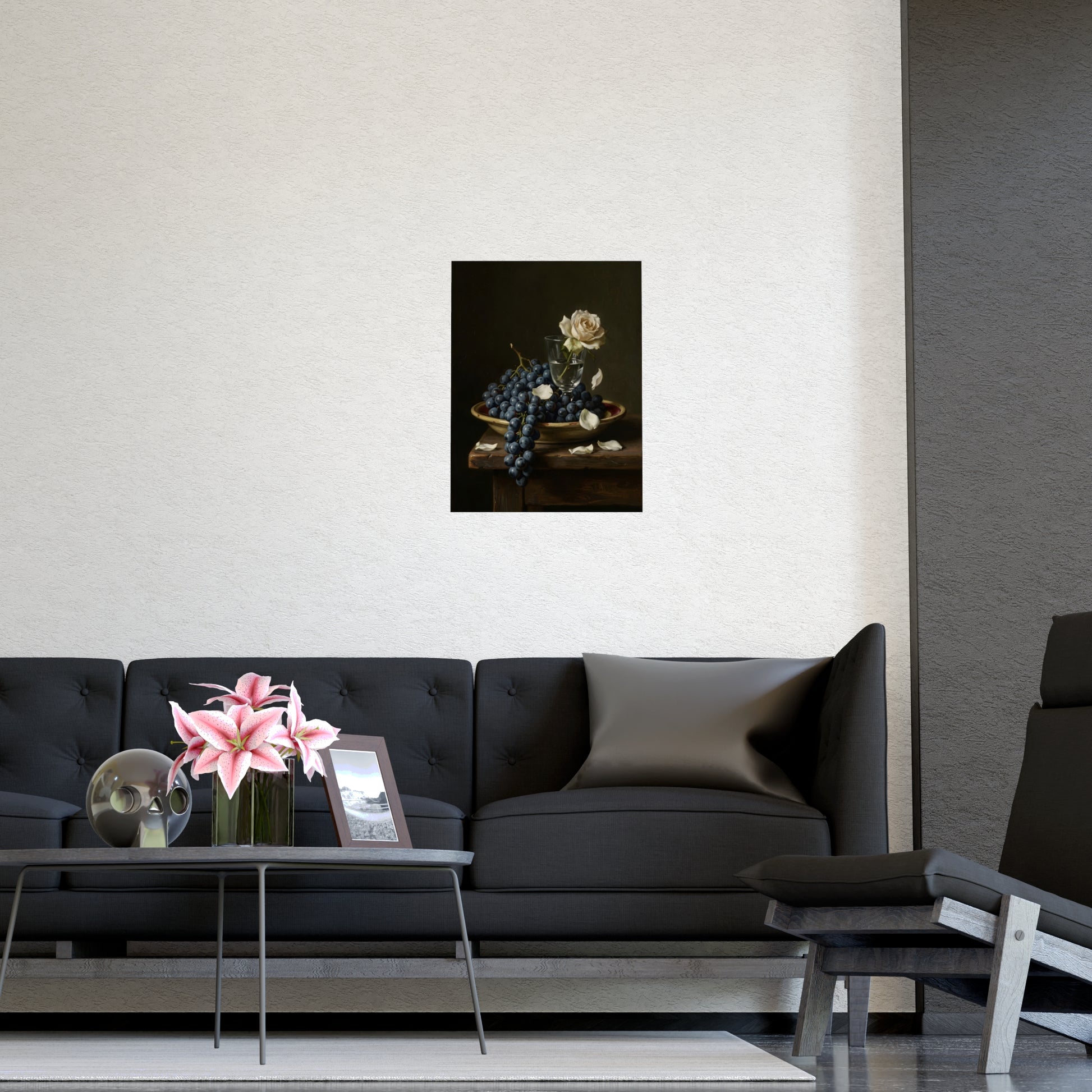 Stilllife 06 on a living room wall beside a tall vase, 12x16 in print
