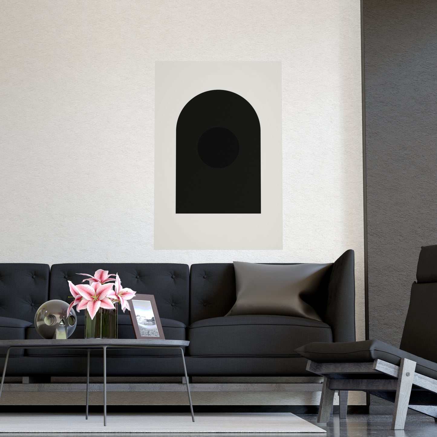 Charcoal Cream Arch Modern Wall Art | Living Room Print