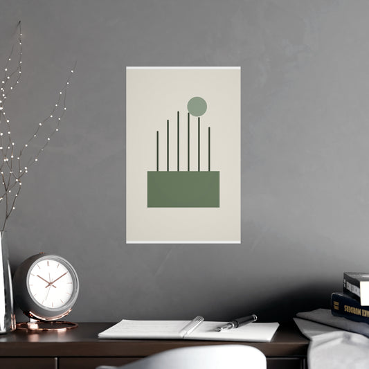 Sage Neutral Lines Boho Wall Art framed on a cream wall in a living room, 11x17 in print