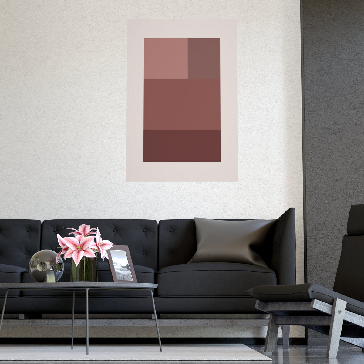 Dusty Rose Blocks Modern Wall Art — blocks in a dusty rose palette, shown framed on a wall