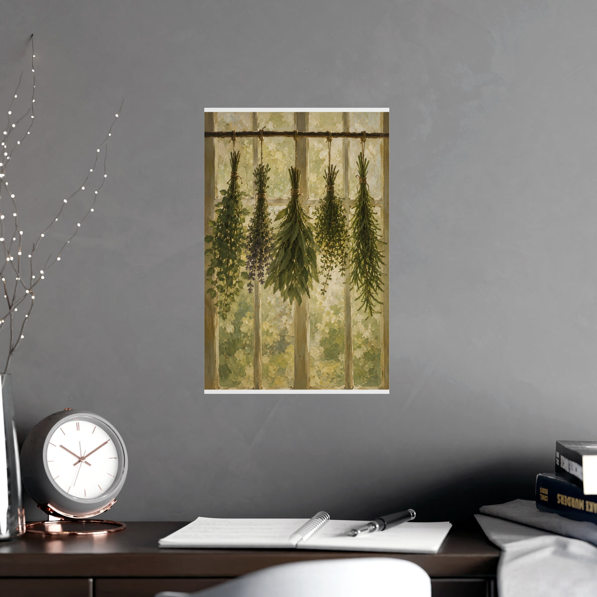 Herbs Against the Window — herbs against the window, shown framed on a wall