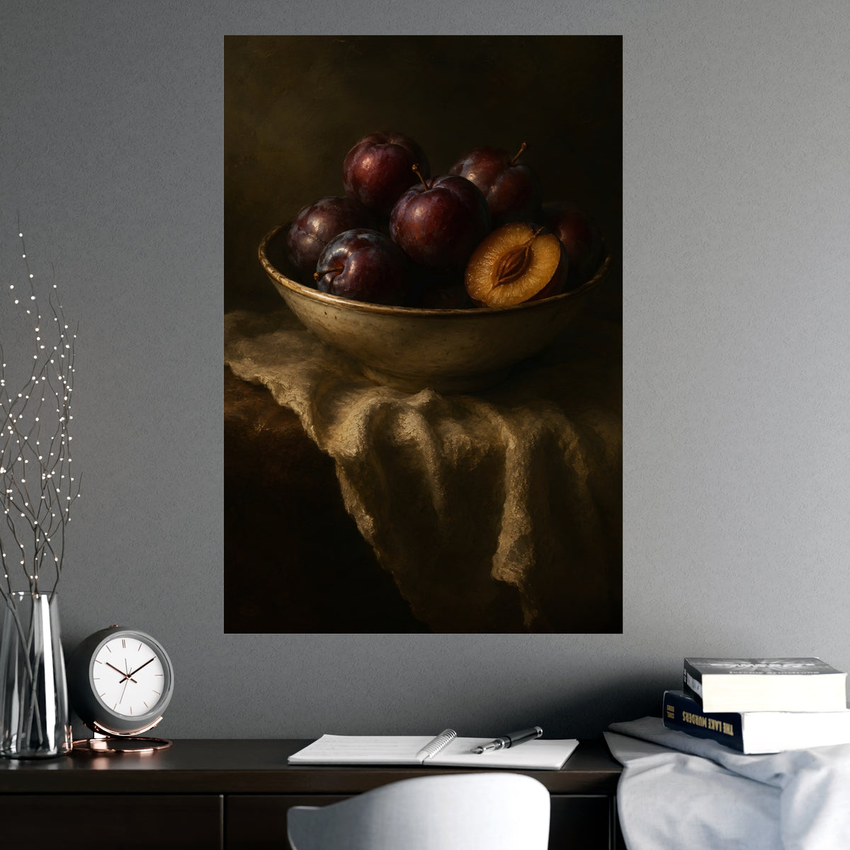 Bowl of Plums — bowl of plums, shown framed on a wall