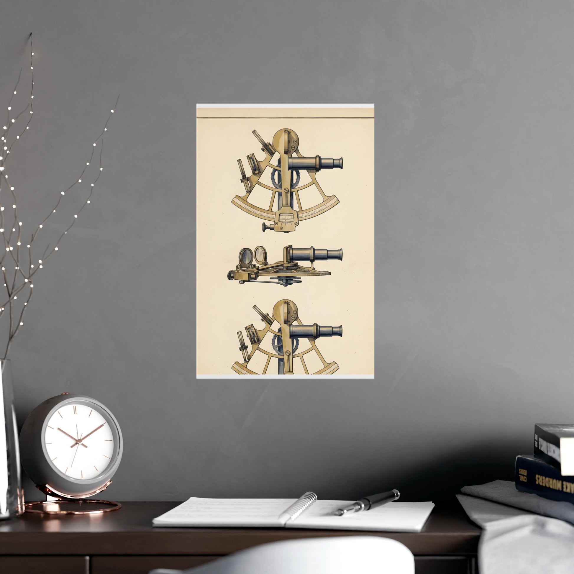 Sextant framed on a cream wall in a living room, 11x17 in print