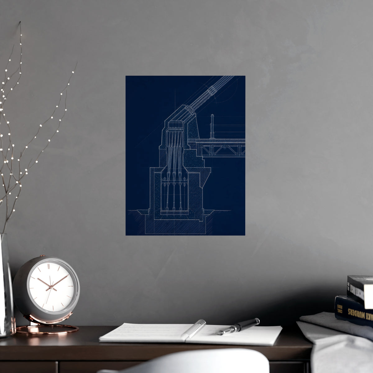 Cable Anchorage — cable anchorage, shown framed on a wall