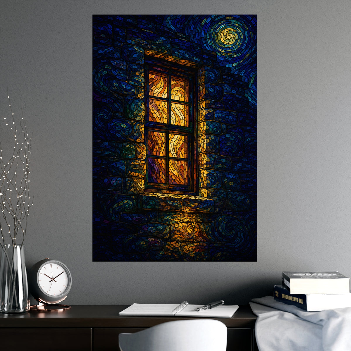 One Lit Window — one lit window, shown framed on a wall