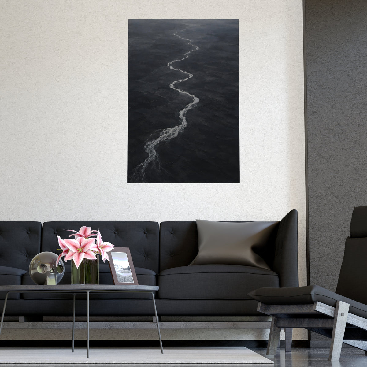 River, from High Above — river, from high above, shown framed on a wall