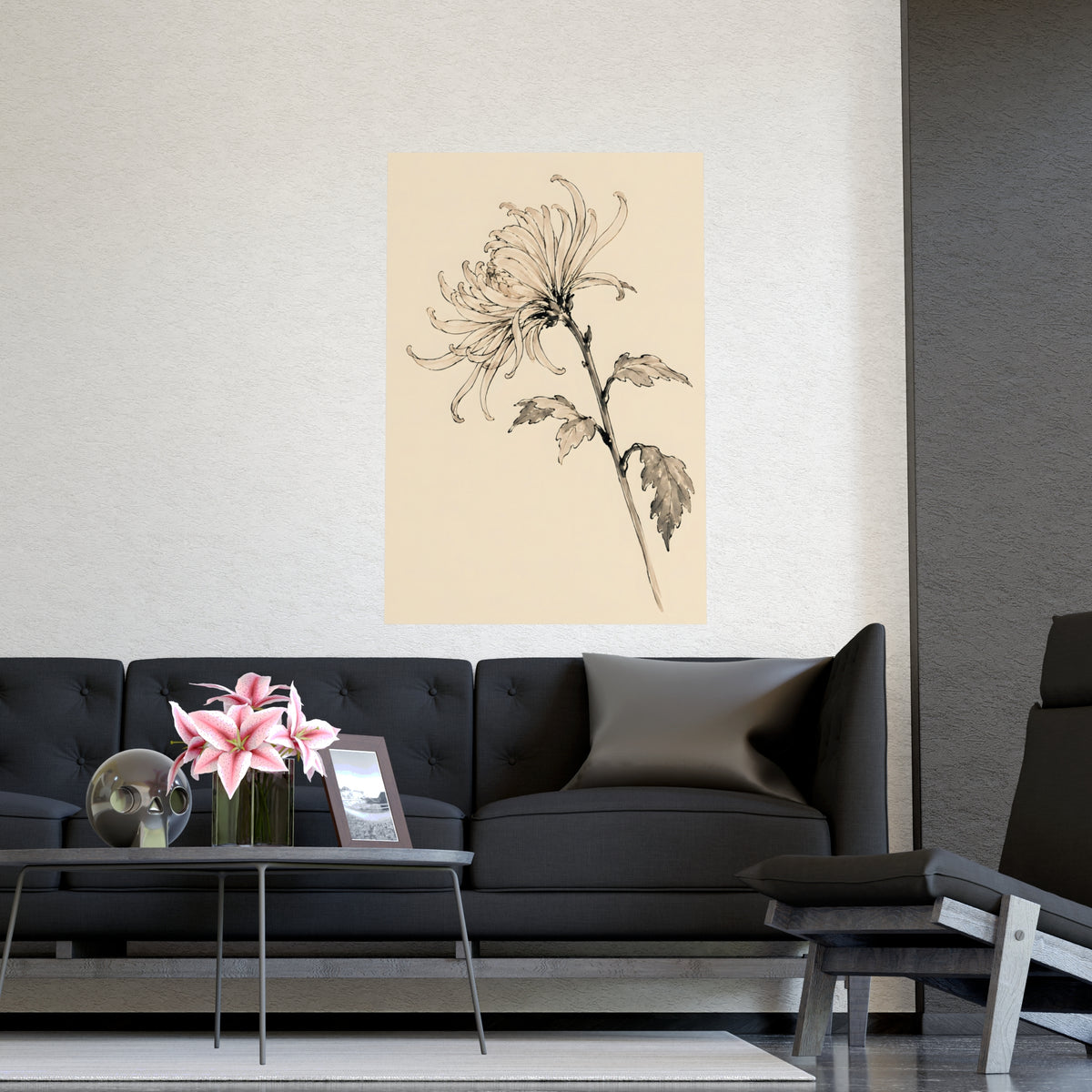 Chrysanthemum — chrysanthemum, shown framed on a wall