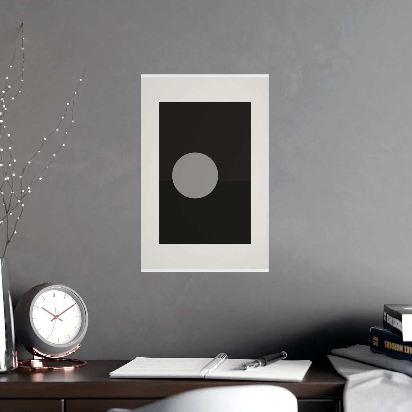Charcoal Cream Sun Landscape Wall Art | Living Room Print