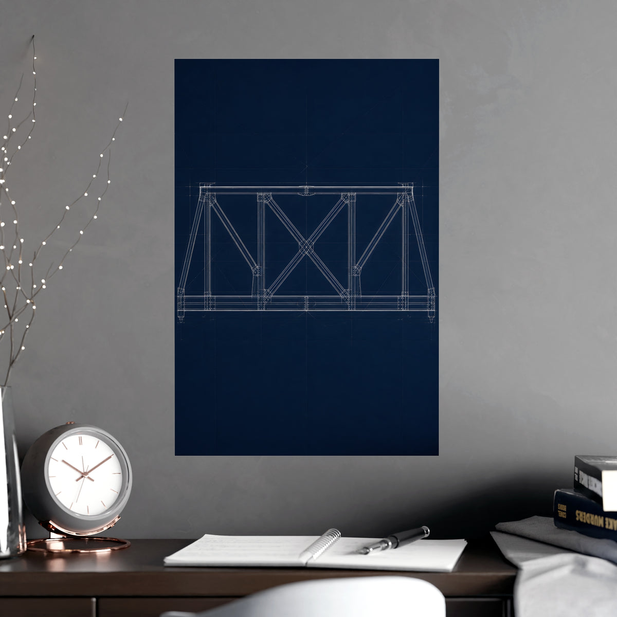 Bridge Truss — bridge truss, shown framed on a wall