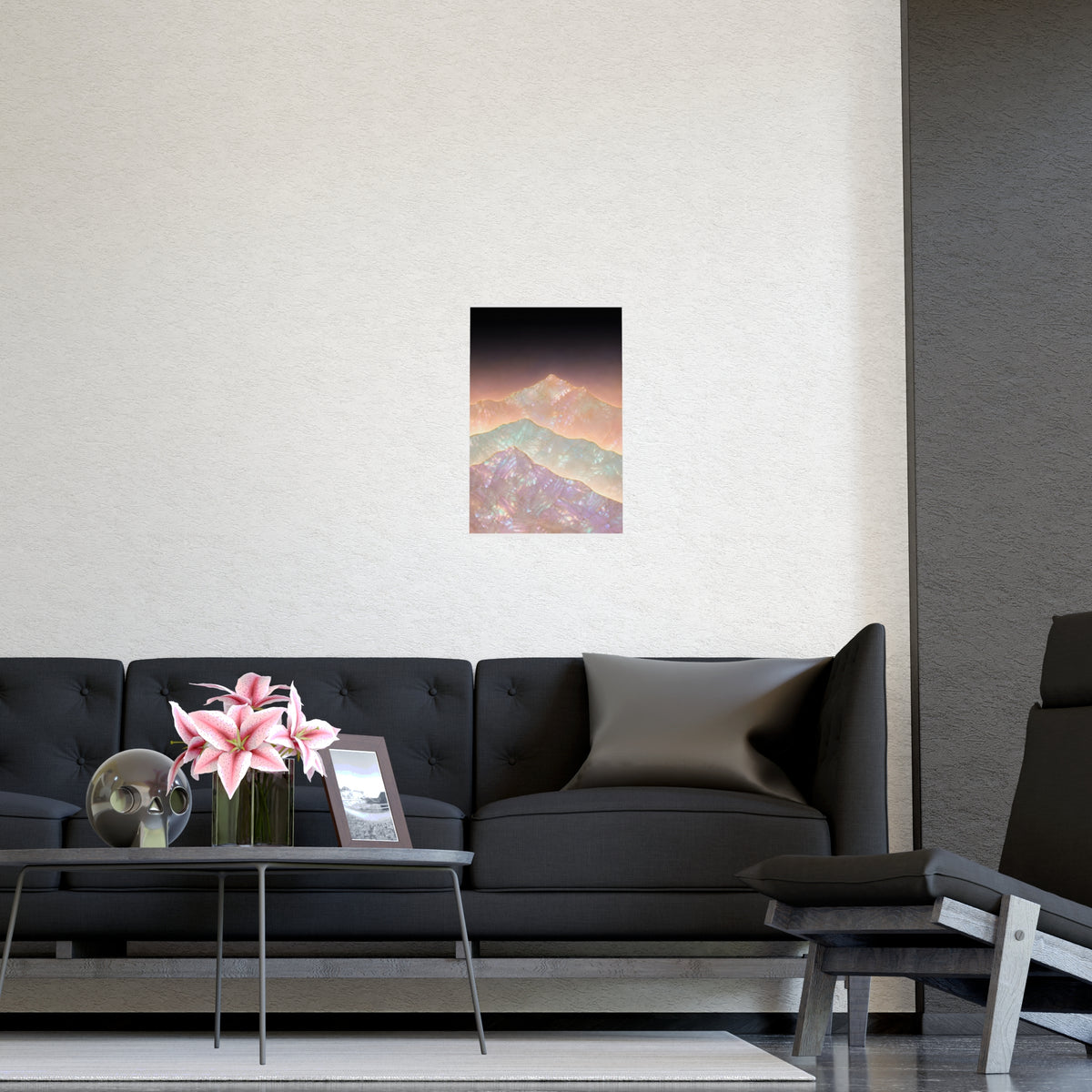 Mountains, Far Off — mountains, far off, shown framed on a wall