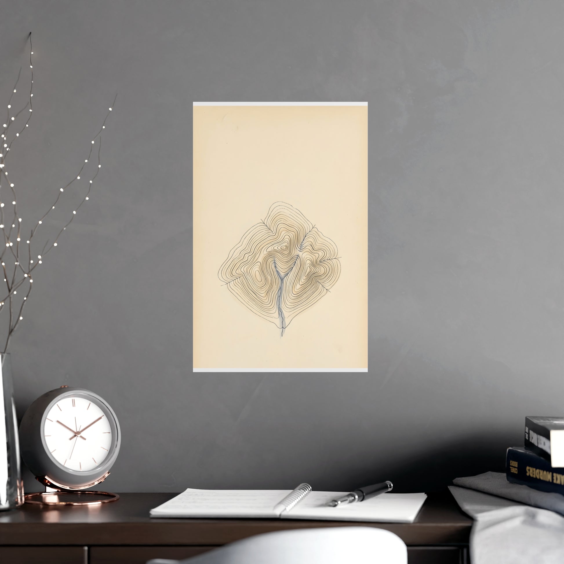 Contour Lines framed on a cream wall in a living room, 11x17 in print