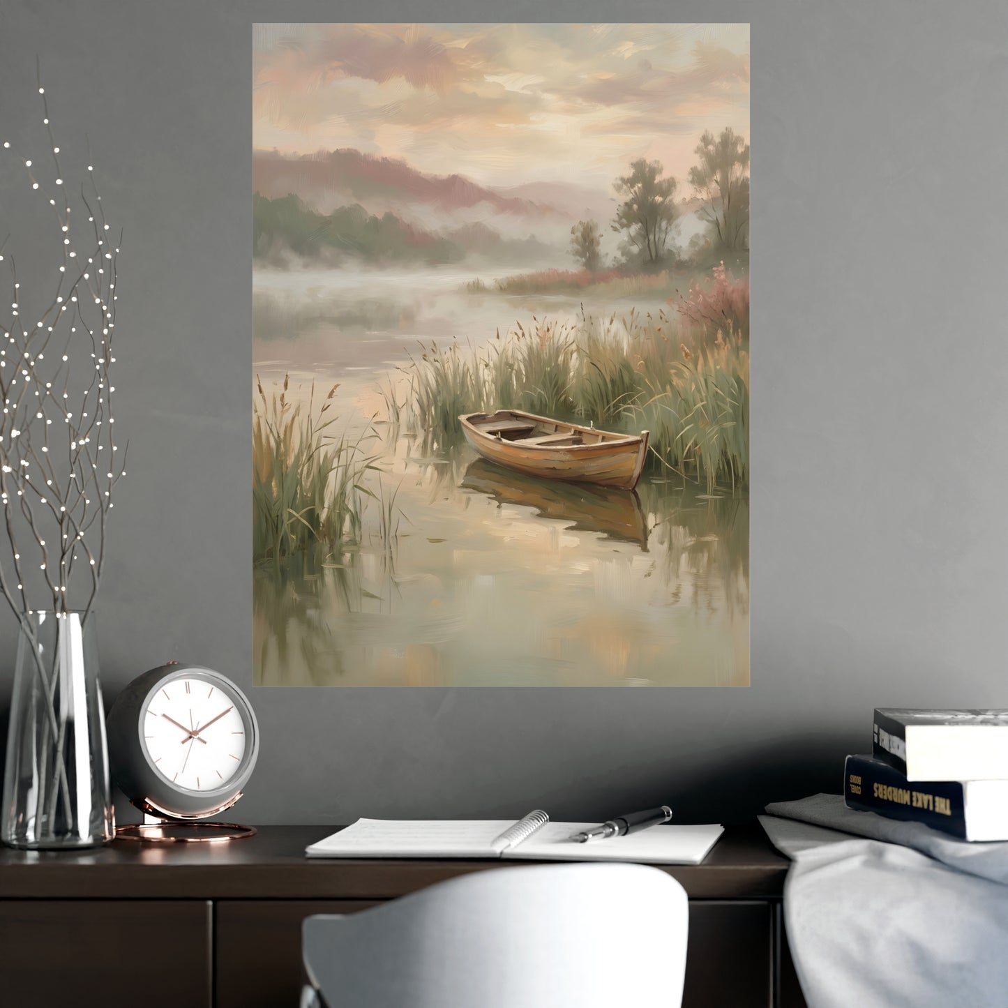 Rowboat at Dawn | Romantic Oil Painting Print | Wall Art