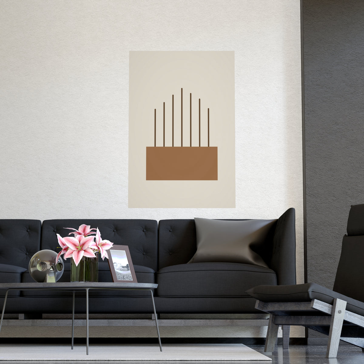 Warm Earth Lines Boho Wall Art — lines in a warm earth palette, shown framed on a wall