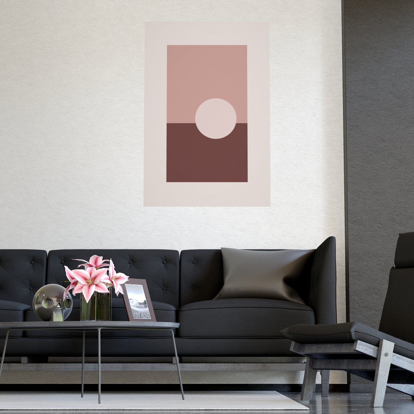 Dusty Rose Sun Landscape Wall Art | Living Room Print