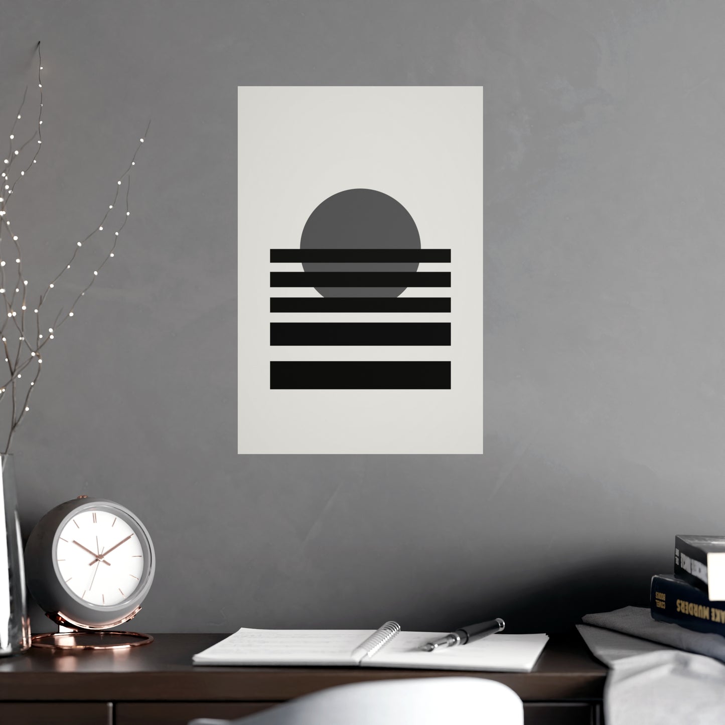 Charcoal Cream Sunset Landscape Wall Art | Living Room Print