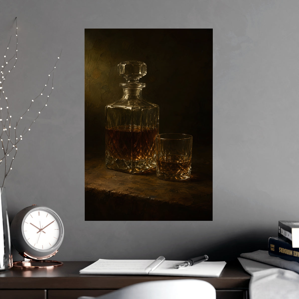 Decanter and Glass — decanter and glass, shown framed on a wall