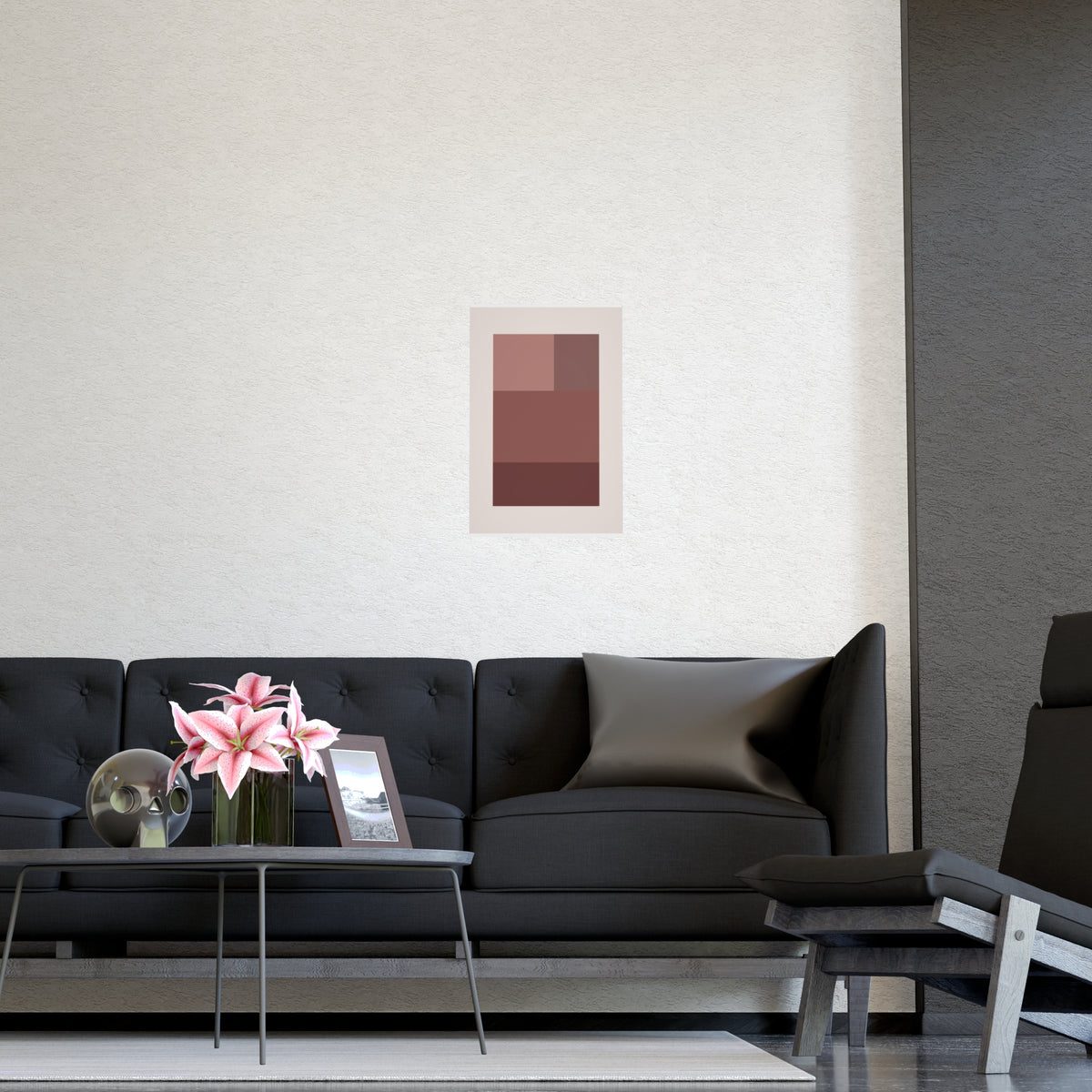 Dusty Rose Blocks Modern Wall Art — blocks in a dusty rose palette, shown framed on a wall