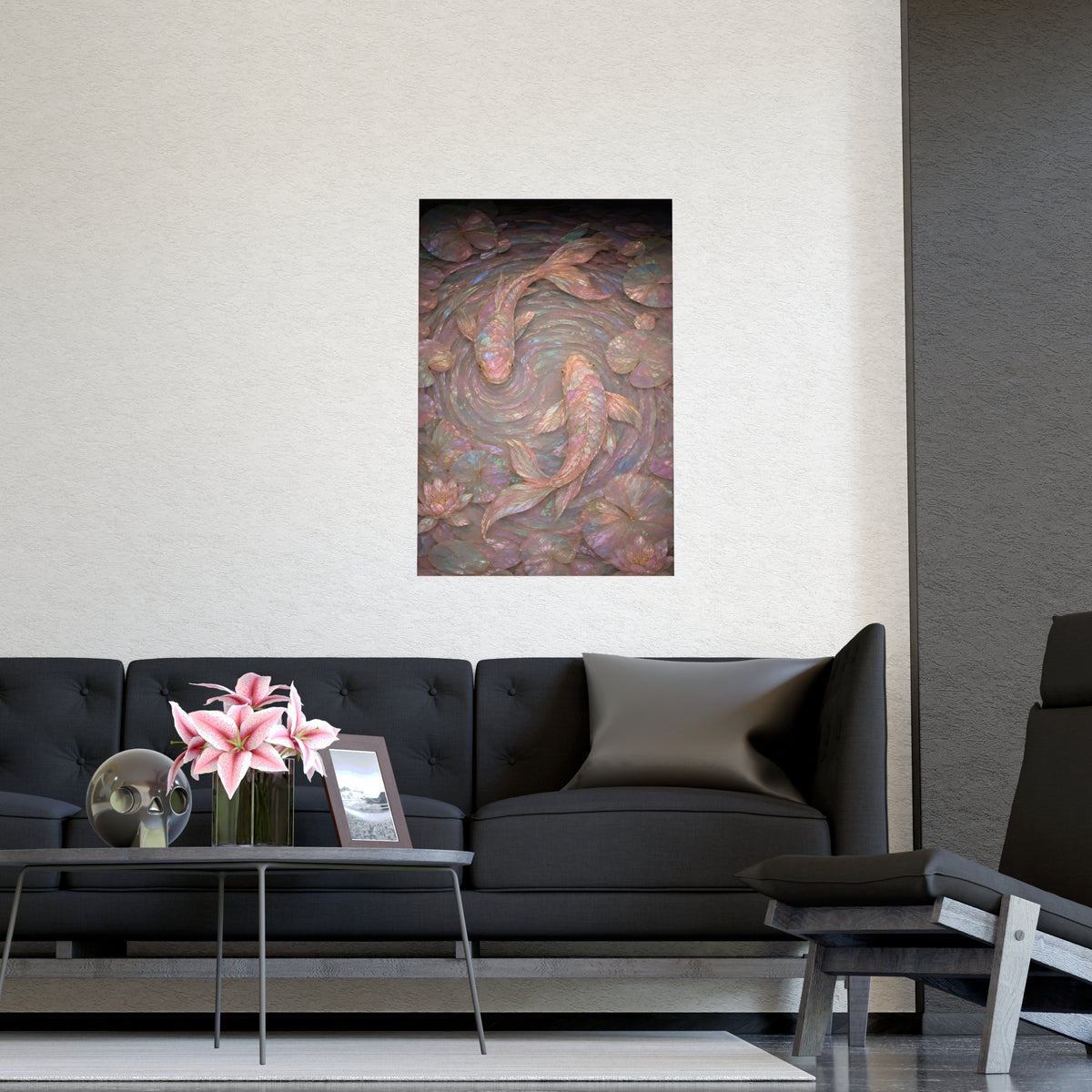 Koi, from Above — koi, from above, shown framed on a wall