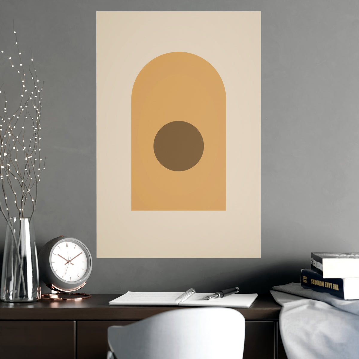Muted 70s Arch Retro Wall Art — arch in a muted 70s palette, shown framed on a wall