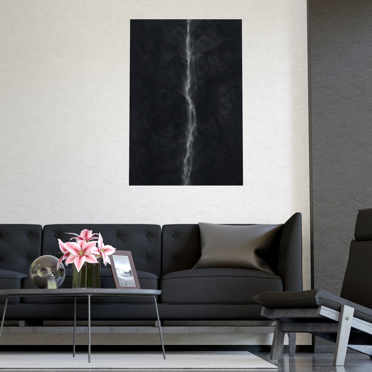 A White Thread — a white thread, shown framed on a wall