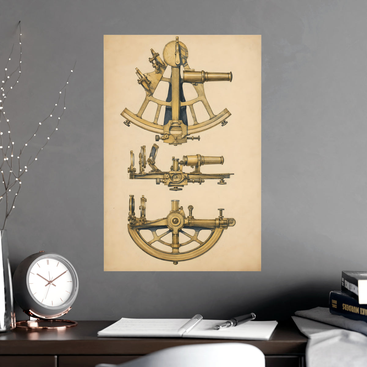 Sextant — sextant, shown framed on a wall