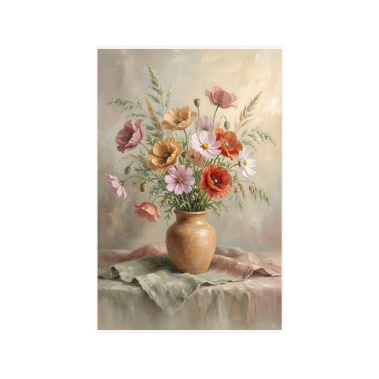 Ramo de amapolas y cosmos | Lámina Romántica | Pintura al Óleo