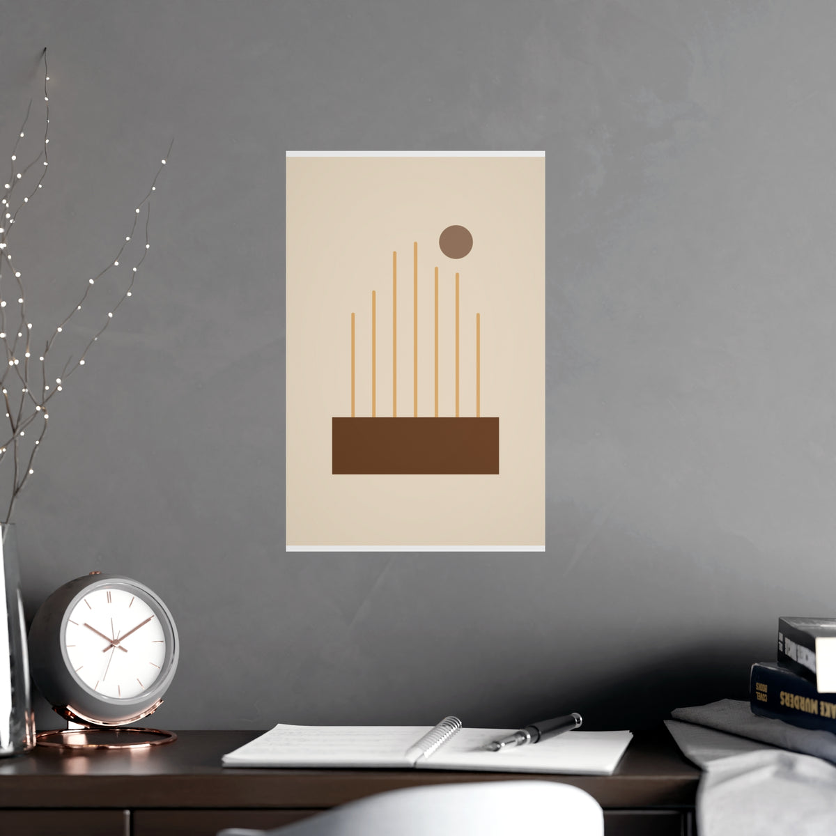 Muted 70s Lines Wall Art — lines in a muted 70s palette, shown framed on a wall