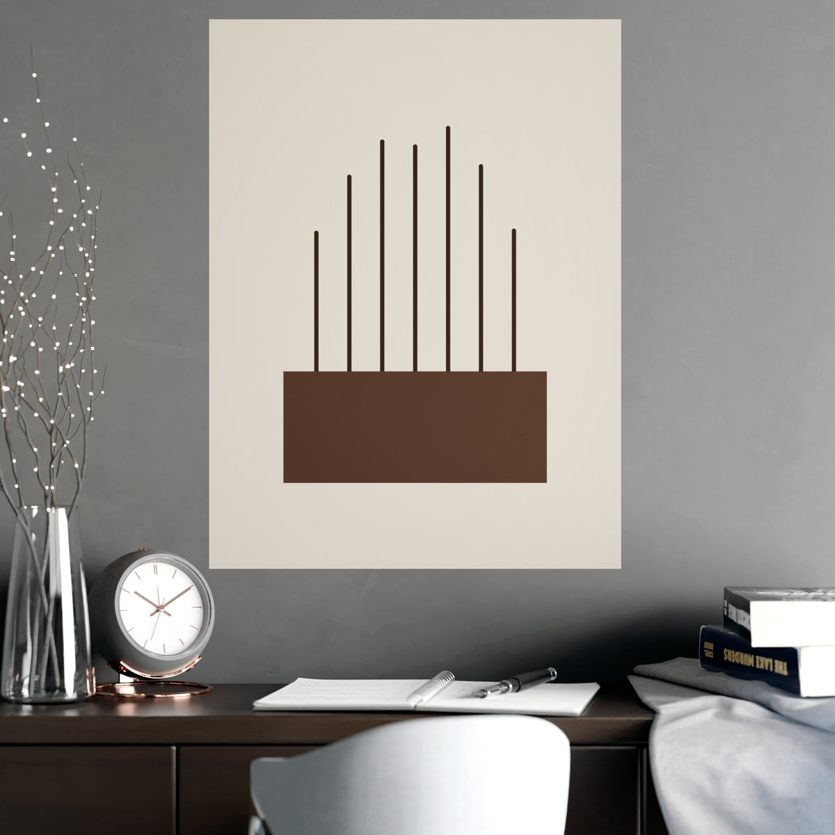 Sand Clay Lines Wall Art — lines in a sand clay palette, shown framed on a wall