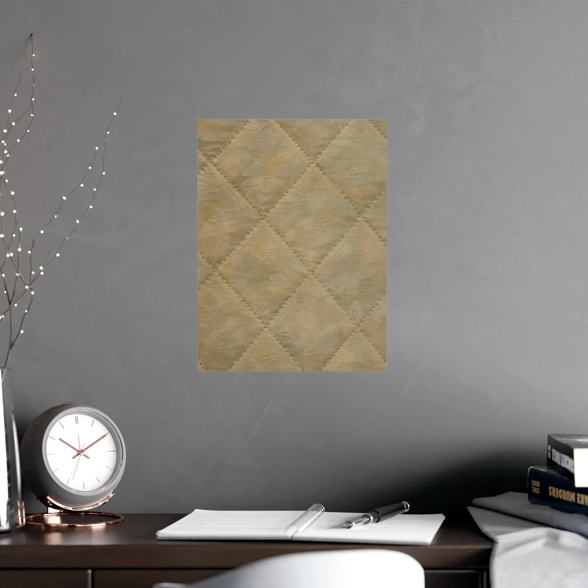 Quilted, in Relief — quilted, in relief, shown framed on a wall