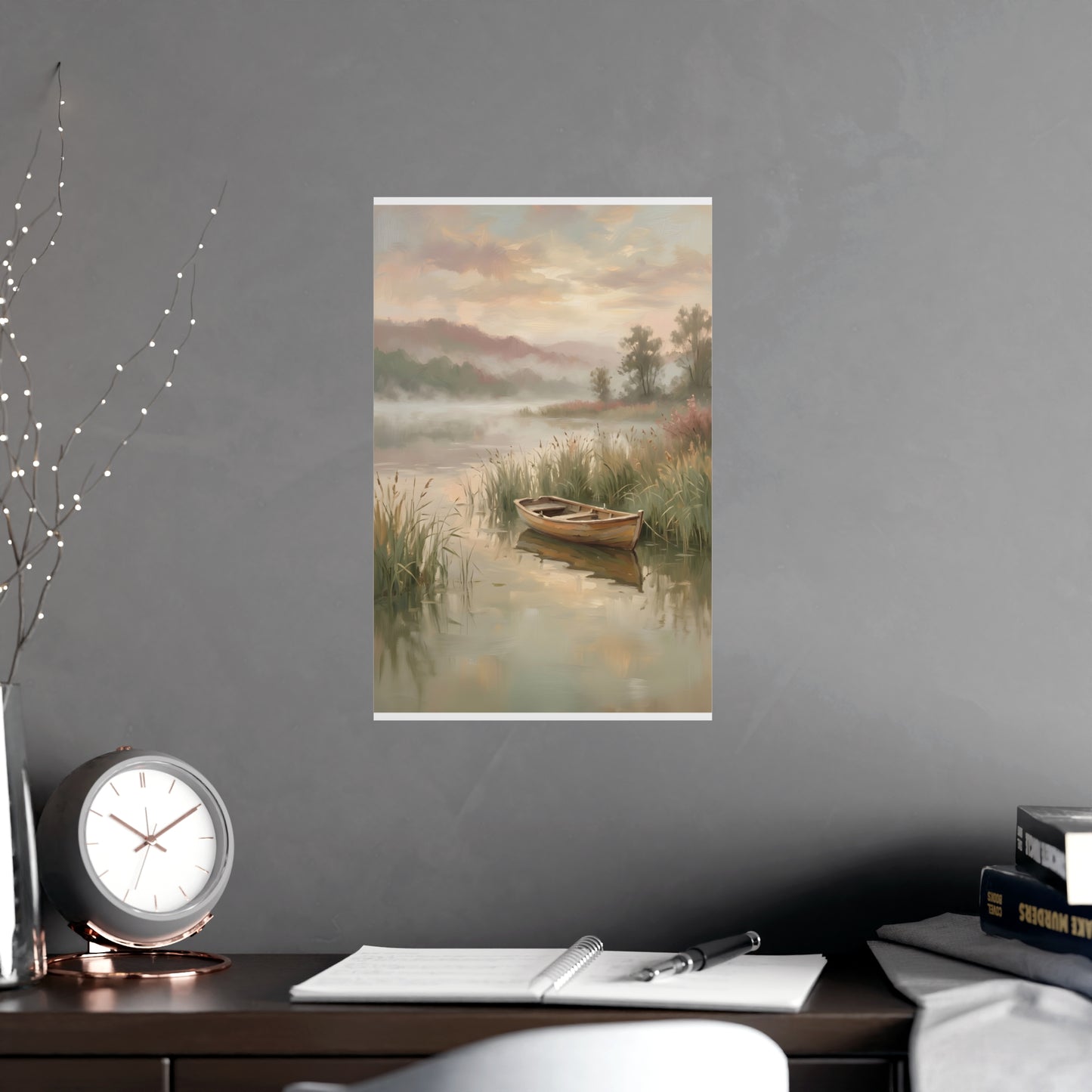 Rowboat at Dawn | Romantic Oil Painting Print | Wall Art