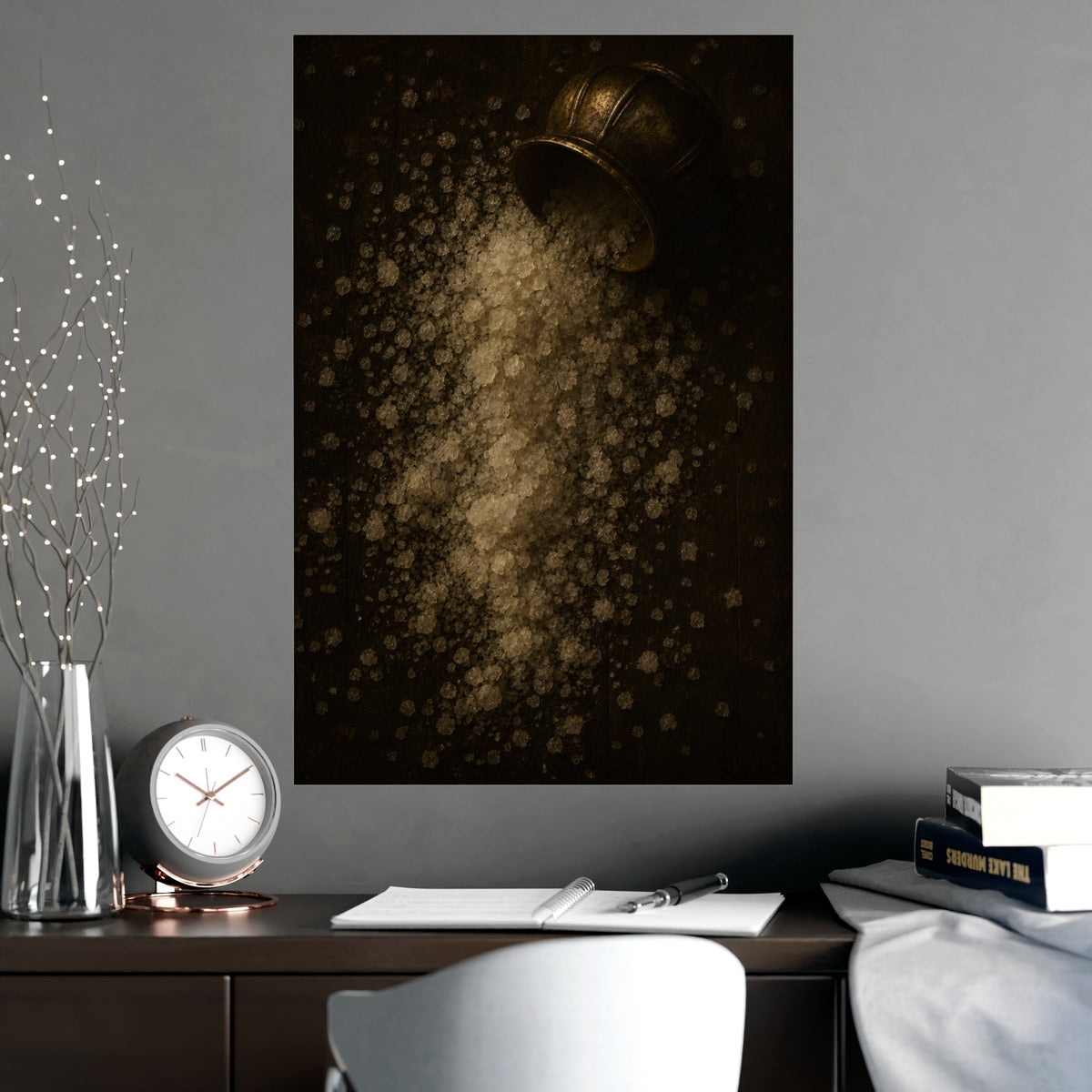 Salt, Spilled — salt, spilled, shown framed on a wall