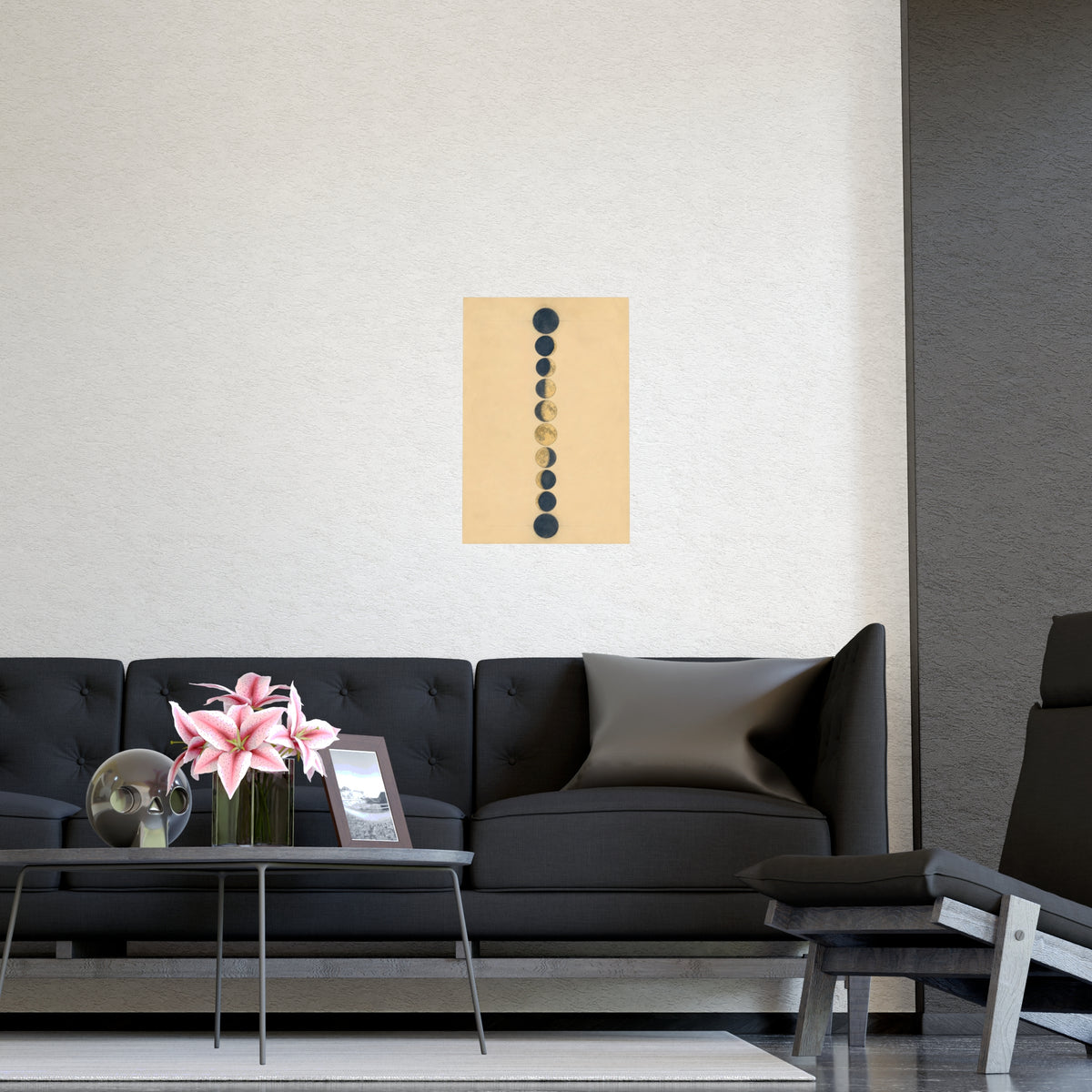 Phases of the Moon — phases of the moon, shown framed on a wall