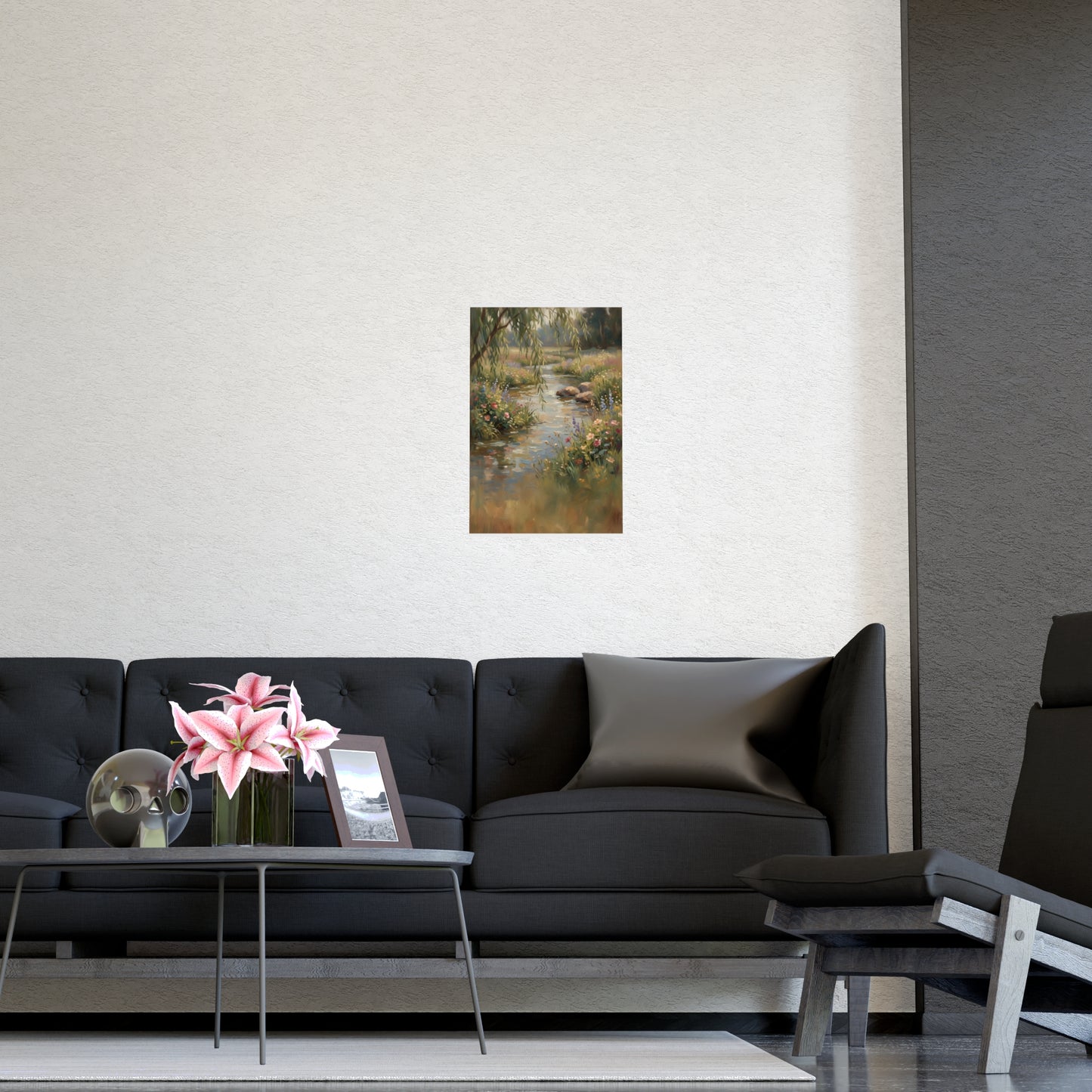 Willow Stream on a plain wall, shown at a larger size, 12x16 in print