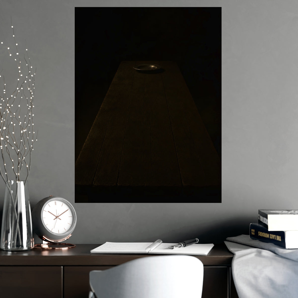 The Far End of the Table — the far end of the table, shown framed on a wall