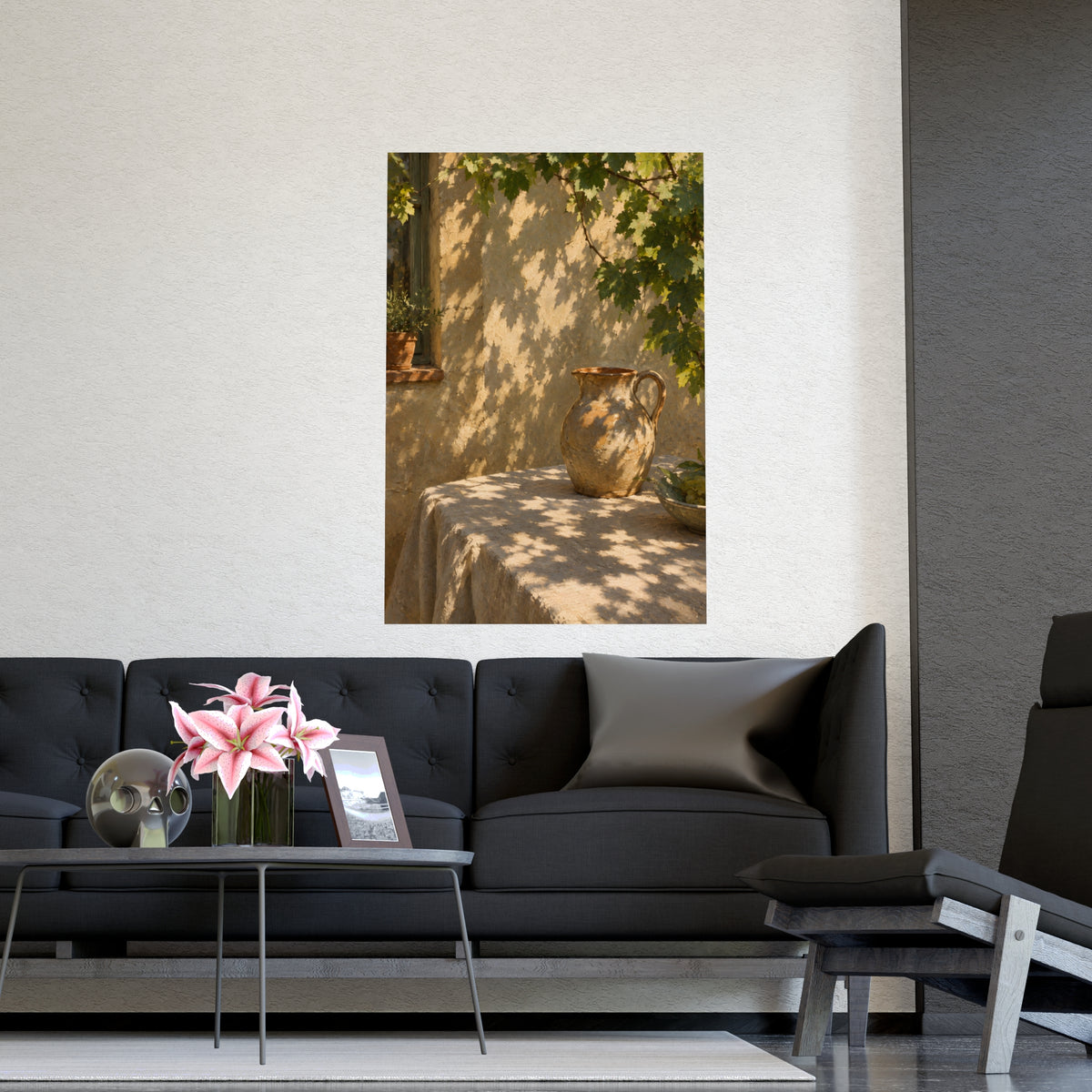 Leaf Shadow on Linen — leaf shadow on linen, shown framed on a wall