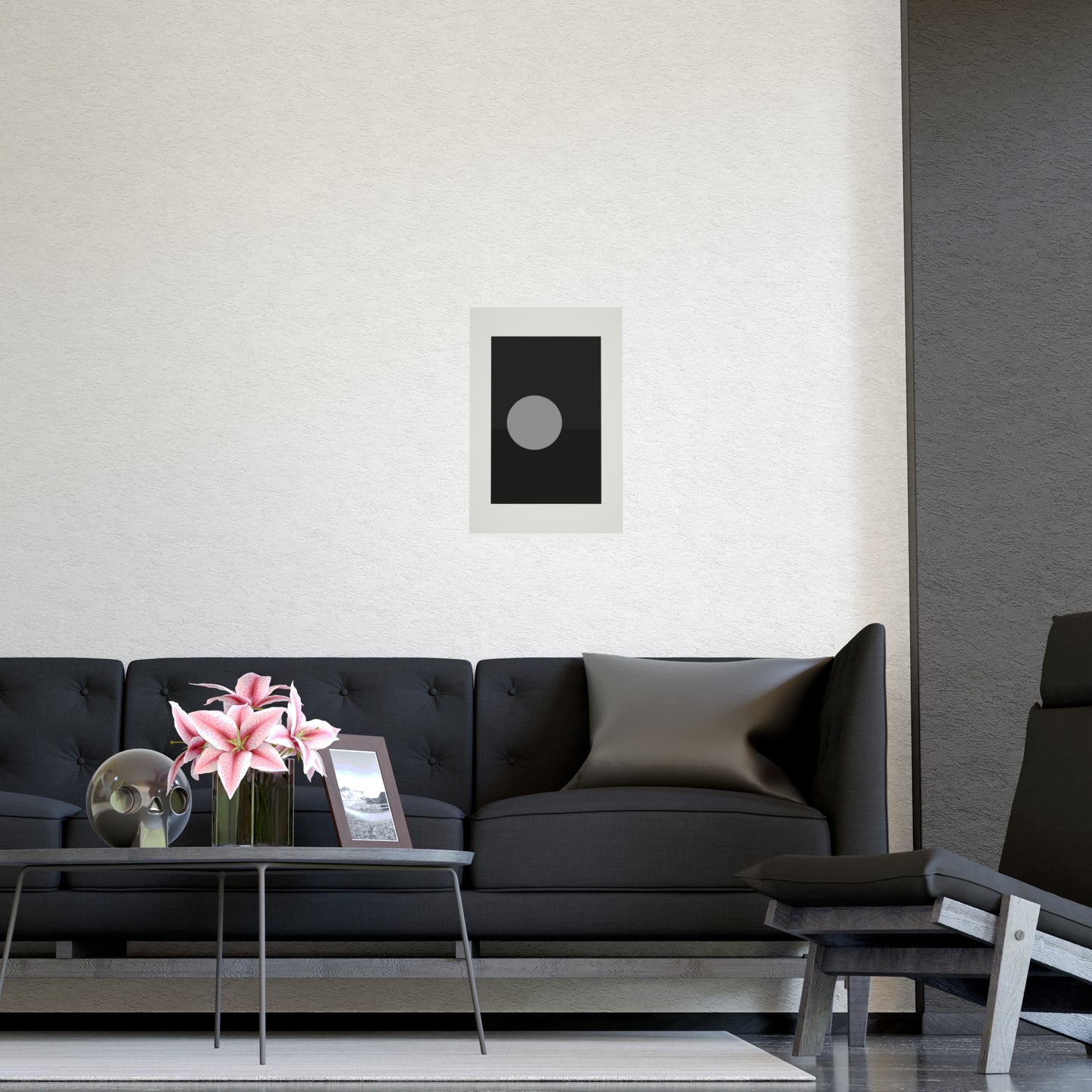 Charcoal Cream Sun Landscape Wall Art | Living Room Print